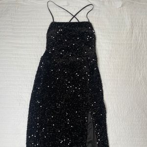 Lulus Black Sequin Midi Dress